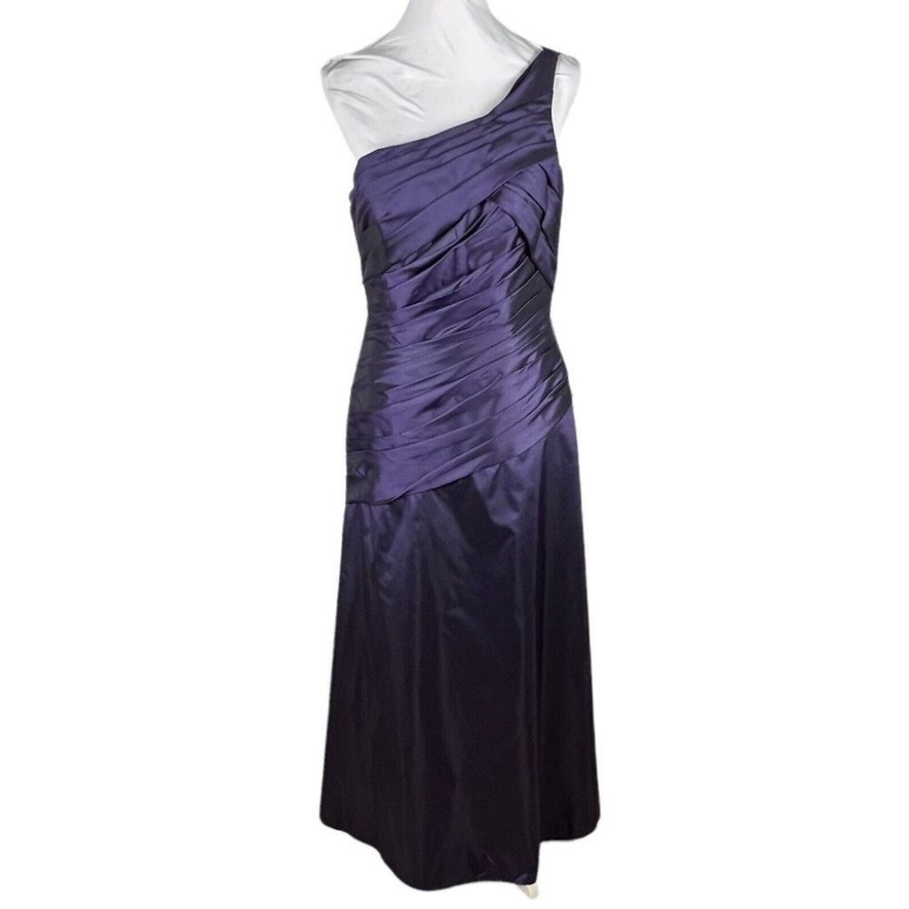 Mori Lee by Madeline Gardner Purple Satin One Shoulder Gown Size 14 * Hemmed